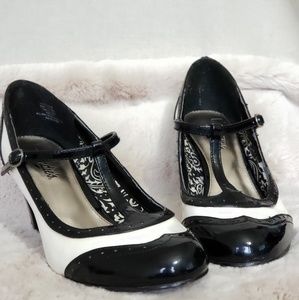 Black and White Oxford style T strap heels